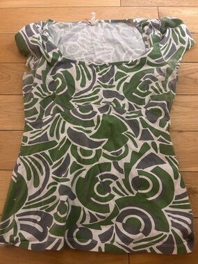 Vintage Green & Gray Abstract Print Scoop Neck Top
